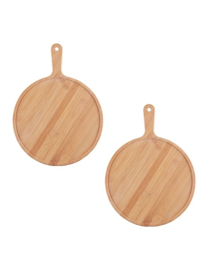 SOGA 2X 9 Inch Blonde Round Wooden Serving Tray with Handle image 1