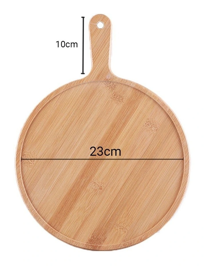 SOGA 2X 9 Inch Blonde Round Wooden Serving Tray with Handle image 2
