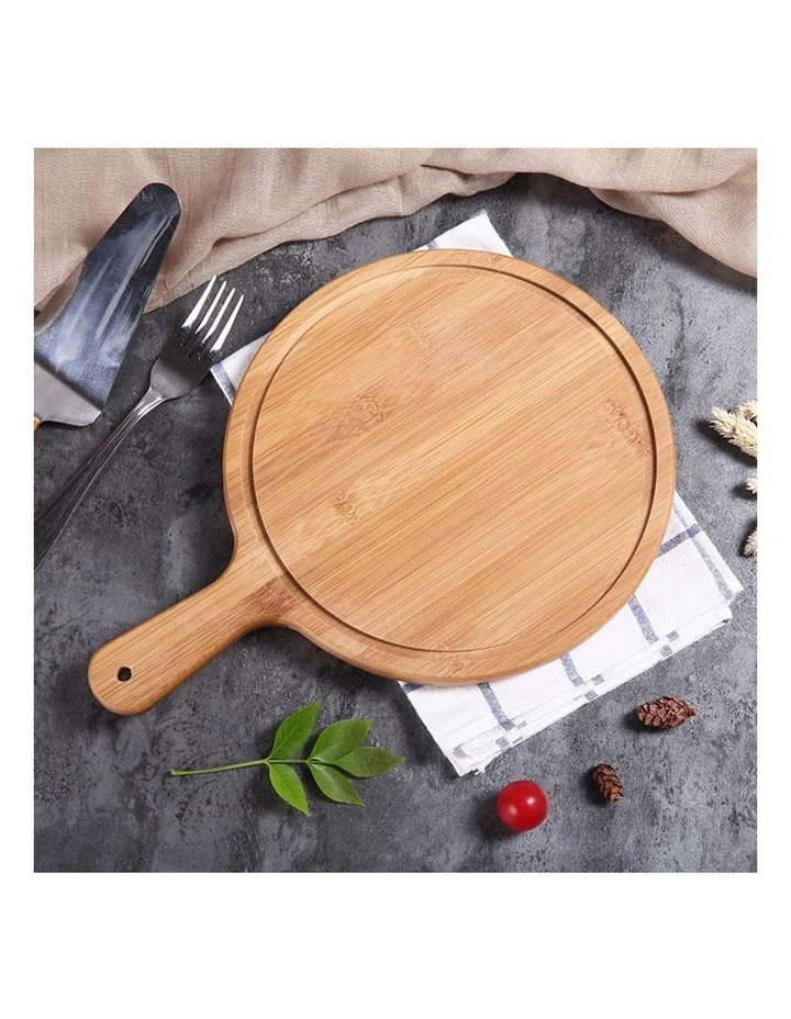 SOGA 2X 9 Inch Blonde Round Wooden Serving Tray with Handle image 3