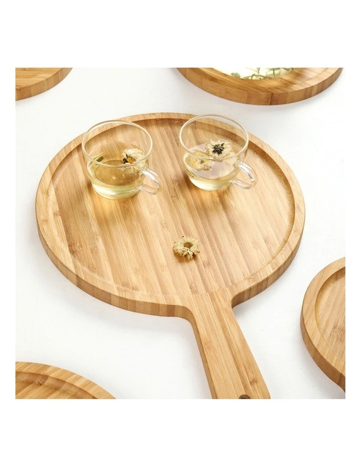SOGA 2X 9 Inch Blonde Round Wooden Serving Tray with Handle image 4