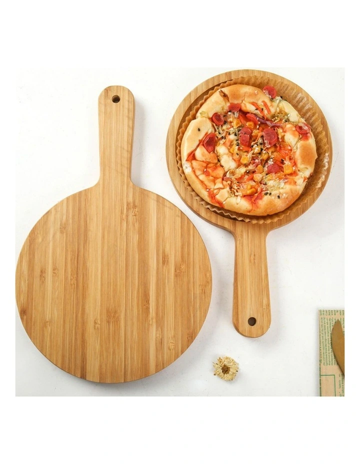 SOGA 2X 9 Inch Blonde Round Wooden Serving Tray with Handle image 5