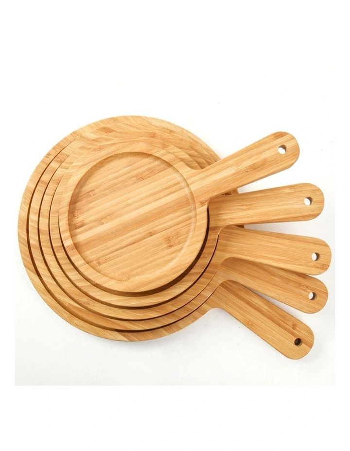 SOGA 2X 9 Inch Blonde Round Wooden Serving Tray with Handle image 7