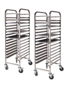 SOGA 2 Pack Gastronorm Trolley 15 Tier Stainless Steel Bakery Trolley 60x40cm Tray