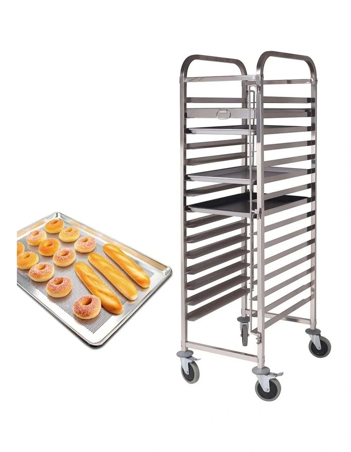 SOGA 2 Pack Gastronorm Trolley 15 Tier Stainless Steel Bakery Trolley 60x40cm Tray image 5