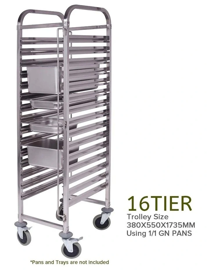 SOGA Gastronorm Trolley 16 Tier Stainless Steel Bakery Trolley GN 1/1 Pan image 3