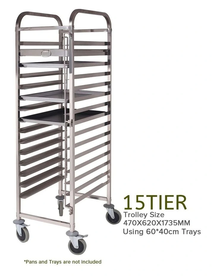 SOGA Gastronorm Trolley 15 Tier Stainless Steel Bakery Trolley 60x40cm Tray image 3