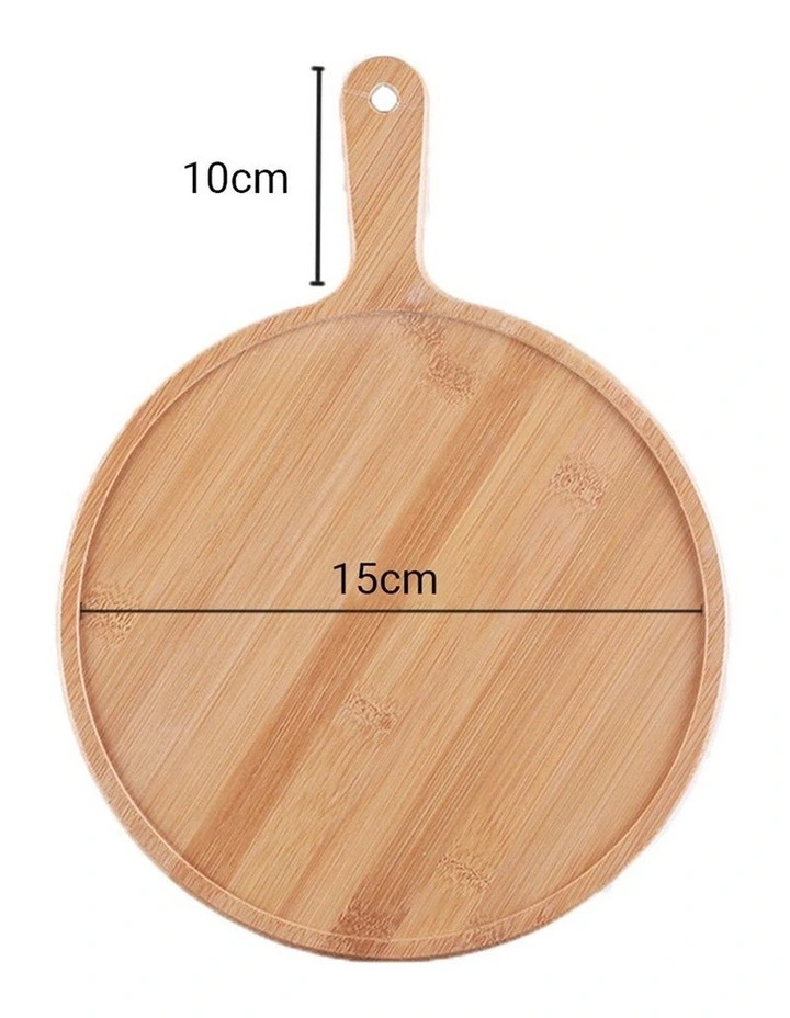SOGA 2X 6in Round Blonde Wood Serving Tray with Handle image 2
