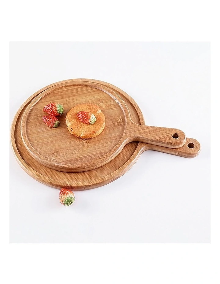 SOGA 2X 6in Round Blonde Wood Serving Tray with Handle image 6