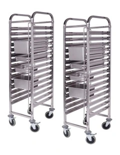 SOGA 2 Pack Gastronorm Trolley 16 Tier Stainless Steel Bakery Trolley GN 1/1 Pan