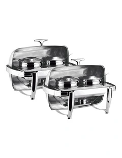 SOGA 2 Pack Double Soup Tureen Chafing Dish 6.5L Stainless Steel Lid Food Warmer