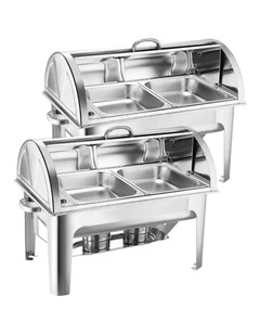 SOGA 2 Pack Chafing Dish Dual Tray 4.5L Roll Top Stainless Steel Food Warmer