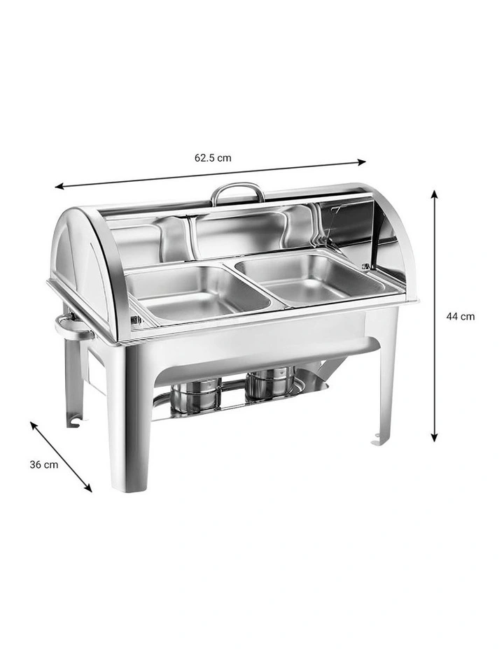 SOGA 2 Pack Chafing Dish Dual Tray 4.5L Roll Top Stainless Steel Food Warmer image 4