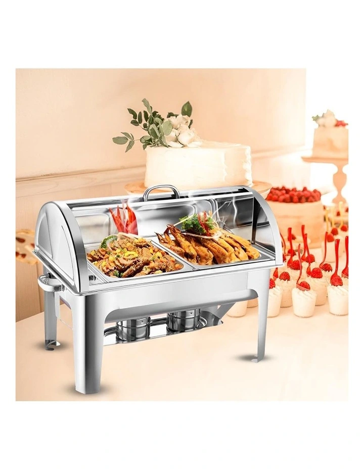 SOGA 2 Pack Chafing Dish Dual Tray 4.5L Roll Top Stainless Steel Food Warmer image 5
