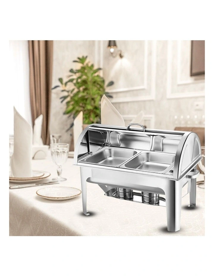 SOGA 2 Pack Chafing Dish Dual Tray 4.5L Roll Top Stainless Steel Food Warmer image 7