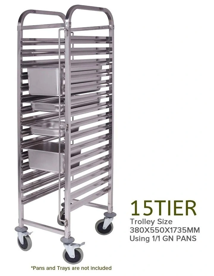 SOGA Gastronorm Trolley 15 Tier Stainless Steel Bakery Trolley GN 1/1 Pan image 3