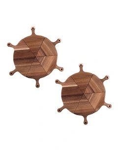 SOGA 2X 6 Piece Brown Wooden Pizza Serving Board Set