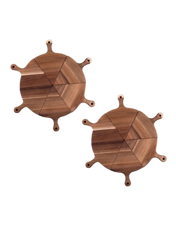 SOGA 2X 6 Piece Brown Wooden Pizza Serving Board Set image 1