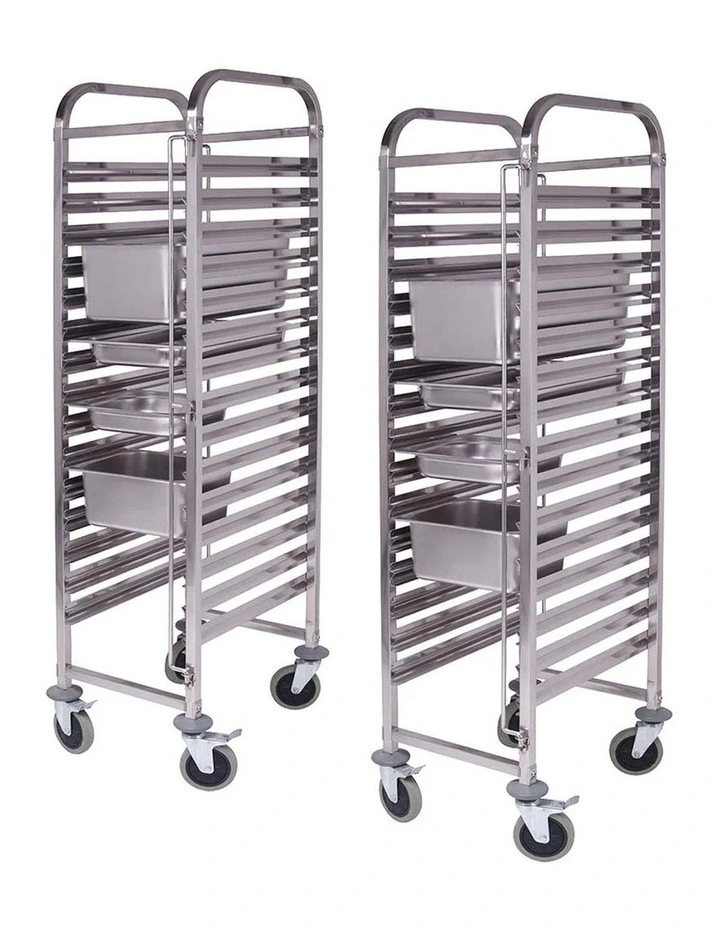 SOGA 2 Pack Gastronorm Trolley 15 Tier Stainless Steel Bakery Trolley GN 1/1 Pan image 1