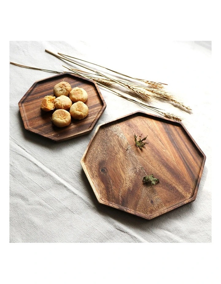 SOGA 2X 20cm Octagonal Acacia Wood Serving Tray Charcuterie Board image 7