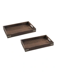 SOGA 2X Small Walnut Brown Rectangle Wooden Serving Tray Breakfast Tea Food Board Home Decor
