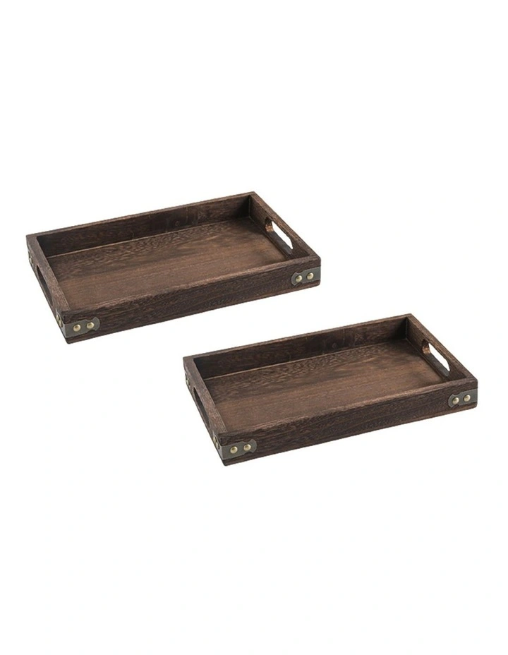 SOGA 2X Small Walnut Brown Rectangle Wooden Serving Tray Breakfast Tea Food Board Home Decor image 1
