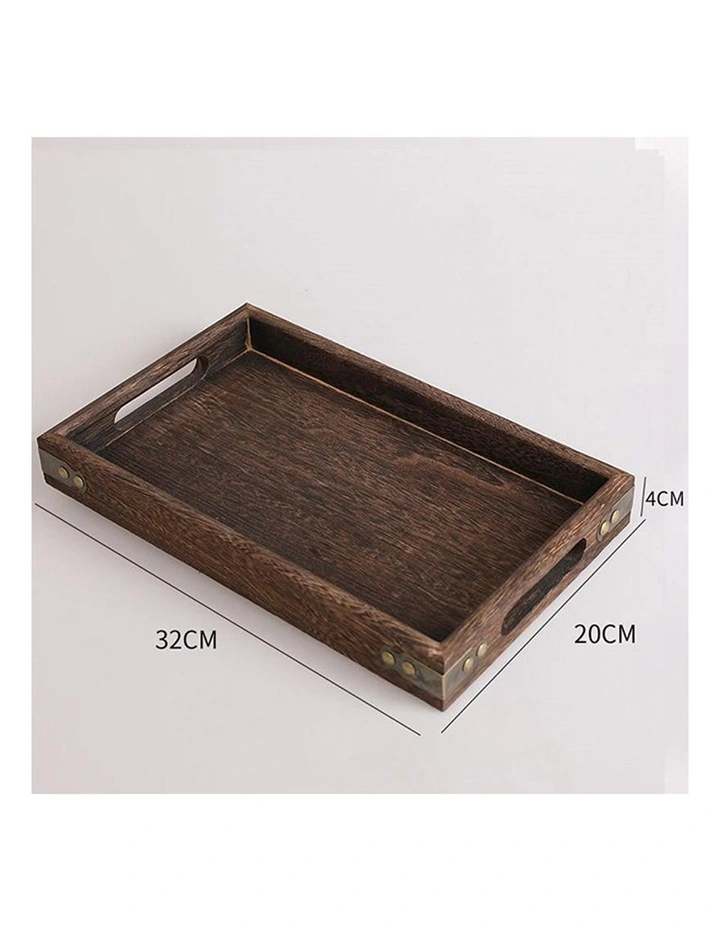 SOGA 2X Small Walnut Brown Rectangle Wooden Serving Tray Breakfast Tea Food Board Home Decor image 2