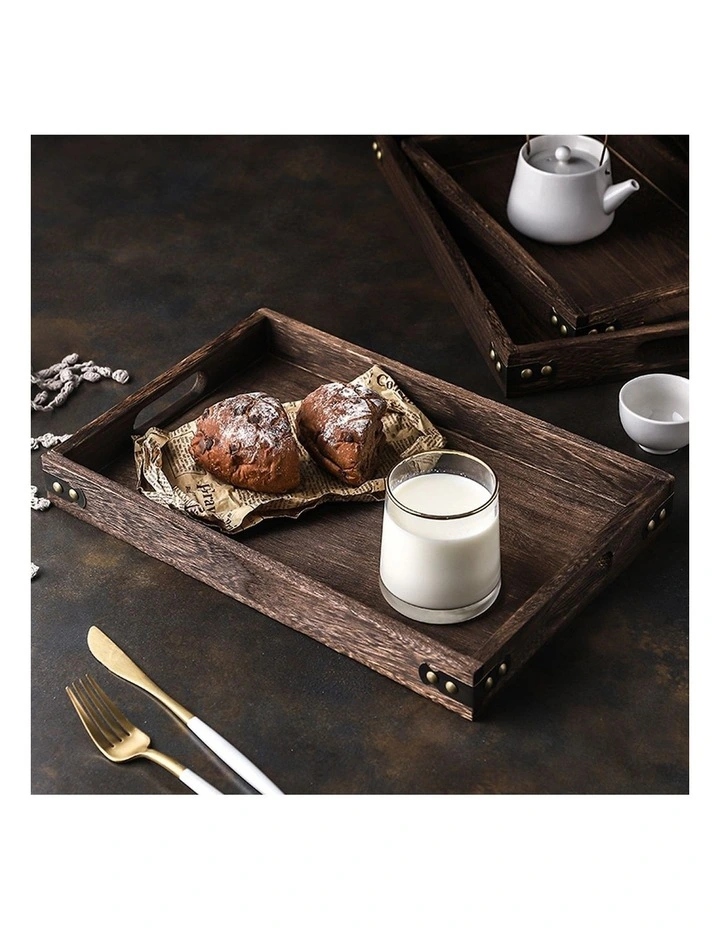 SOGA 2X Small Walnut Brown Rectangle Wooden Serving Tray Breakfast Tea Food Board Home Decor image 3