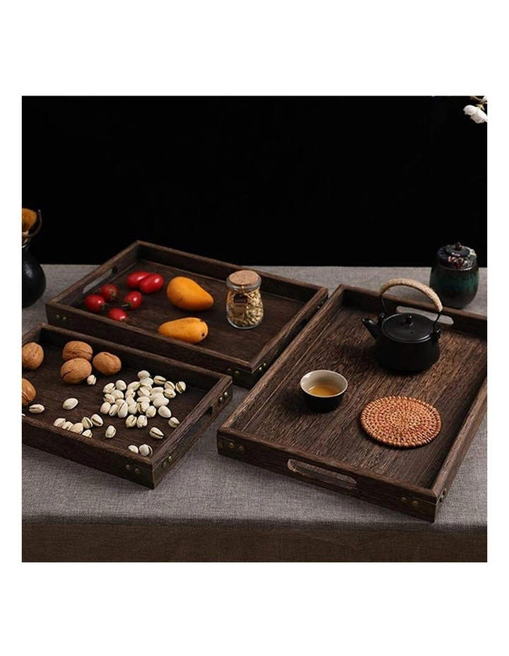 SOGA 2X Small Walnut Brown Rectangle Wooden Serving Tray Breakfast Tea Food Board Home Decor image 5