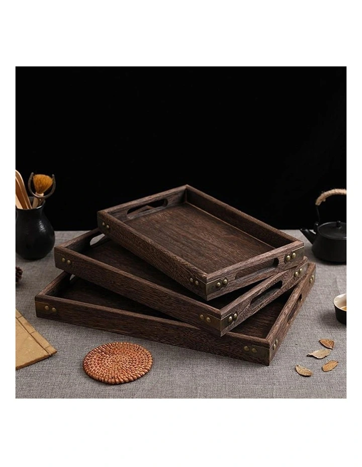 SOGA 2X Small Walnut Brown Rectangle Wooden Serving Tray Breakfast Tea Food Board Home Decor image 6
