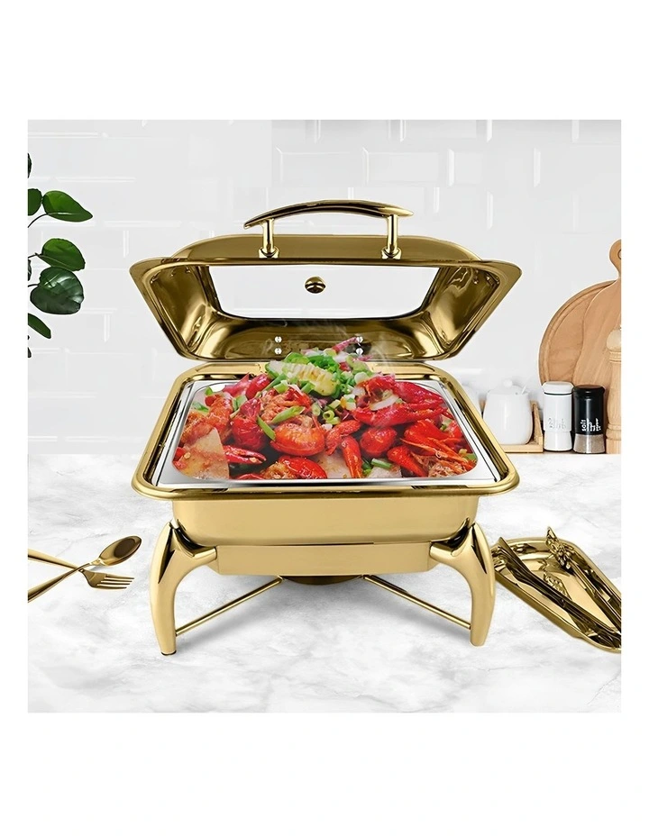 SOGA Square Gold Chafing Dish Stainless Steel Food Warmer image 5