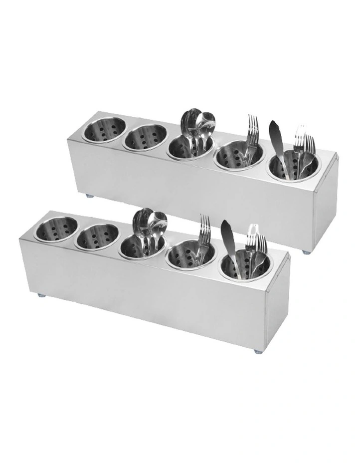 SOGA 2 Pack Stainless Steel Commercial Cutlery Holders with 5 Holes image 1