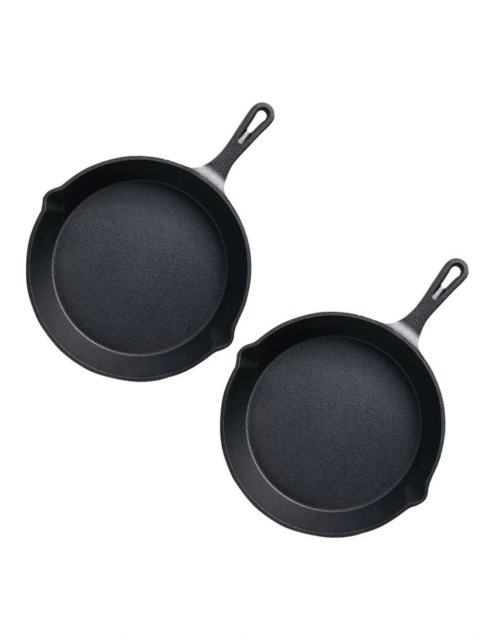 SOGA 2X 26cm Cast Iron Frying Pan Skillet with Handle image 1