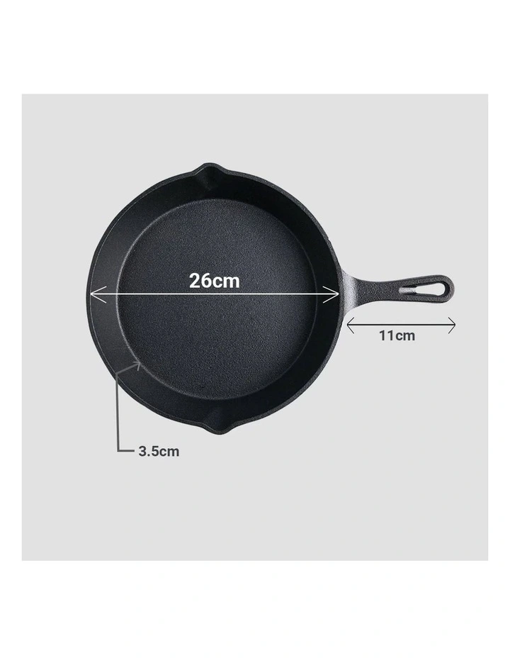 SOGA 2X 26cm Cast Iron Frying Pan Skillet with Handle image 5