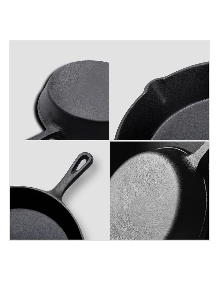 SOGA 2X 26cm Cast Iron Frying Pan Skillet with Handle image 6