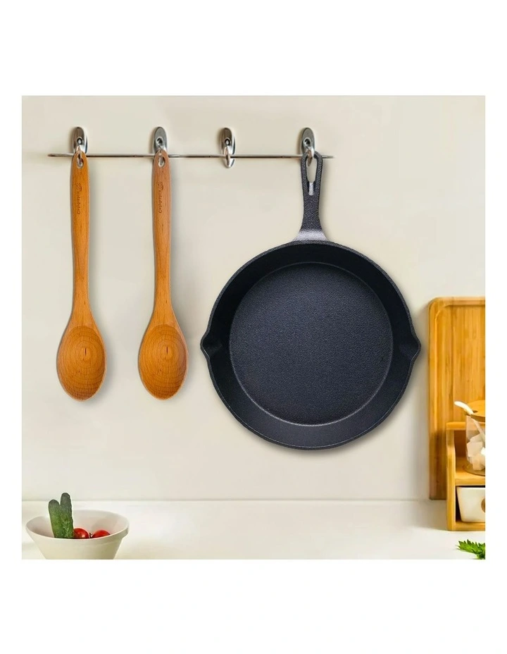 SOGA 2X 26cm Cast Iron Frying Pan Skillet with Handle image 7
