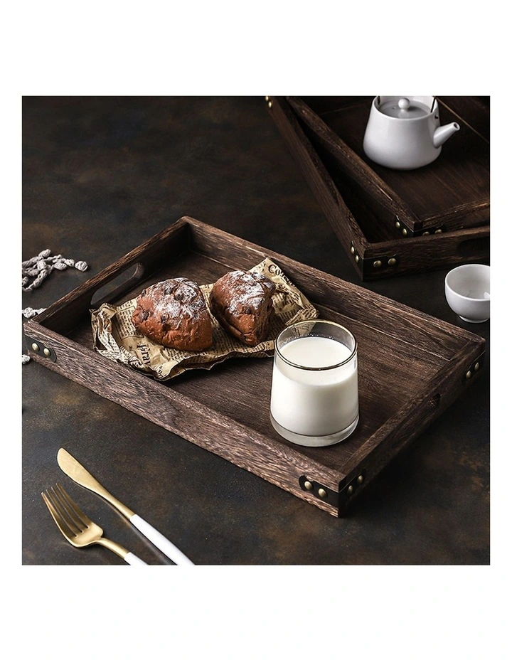 SOGA 2X Medium Walnut Rectangular Wooden Serving Tray image 3