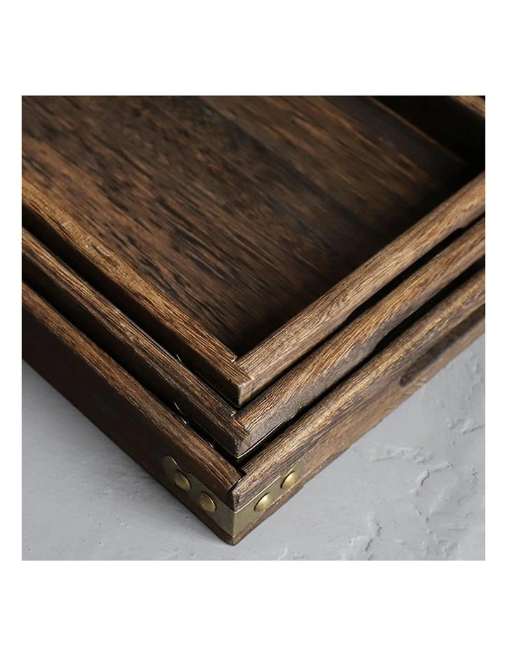 SOGA 2X Medium Walnut Rectangular Wooden Serving Tray image 7