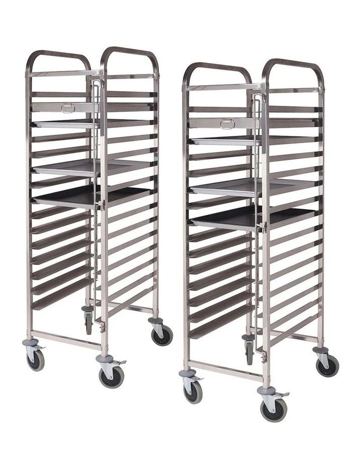 SOGA 2 Pack Gastronorm Trolley 16 Tier Stainless Steel Bakery Trolley 60x40cm Tray image 1