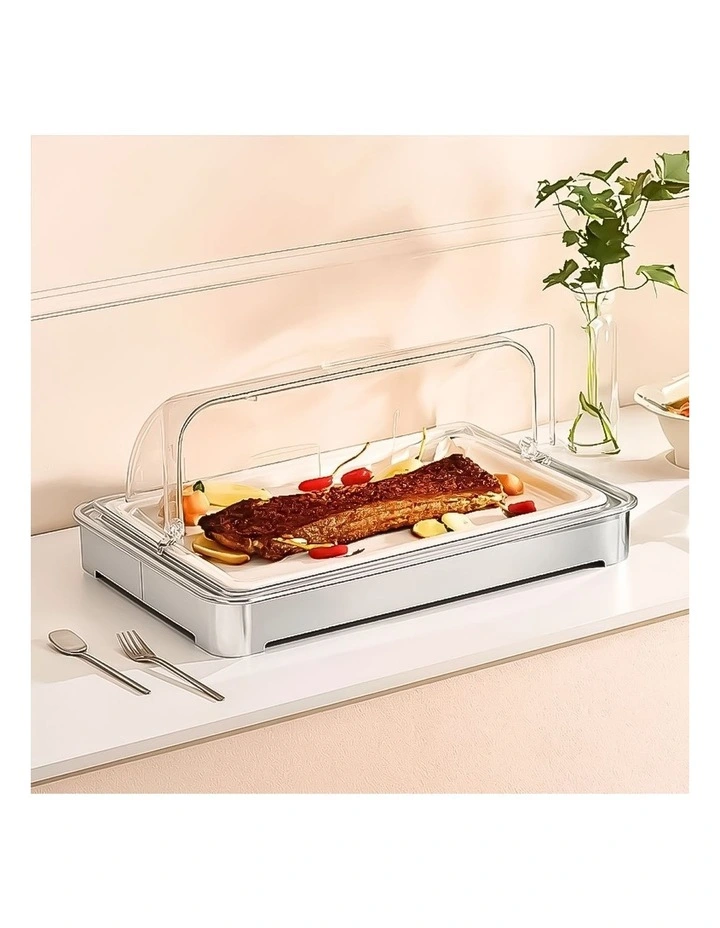 SOGA Ceramic Chafing Dish 7cm Deep White Tray with Clear PC Lid image 3