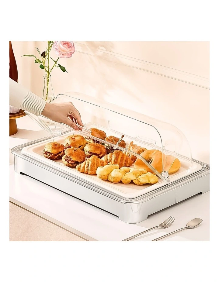 SOGA Ceramic Chafing Dish 7cm Deep White Tray with Clear PC Lid image 4