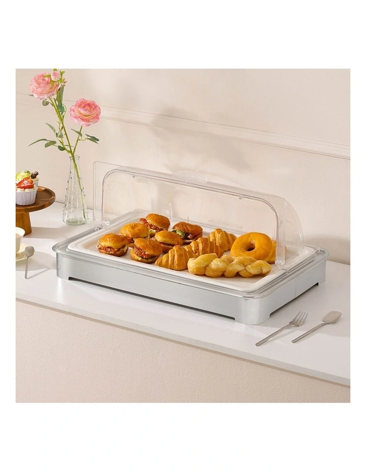 SOGA Ceramic Chafing Dish 7cm Deep White Tray with Clear PC Lid image 5