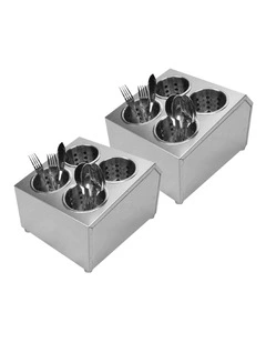SOGA 2 Pack Stainless Steel Commercial Square Cutlery Holders with 4 Holes