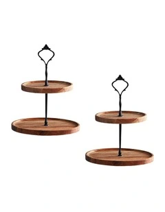 SOGA 2X 15cm 2 Tier Acacia Wood Dessert Stand