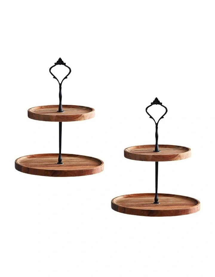 SOGA 2X 15cm 2 Tier Acacia Wood Dessert Stand image 1