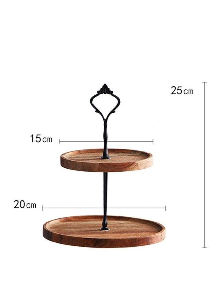 SOGA 2X 15cm 2 Tier Acacia Wood Dessert Stand image 2