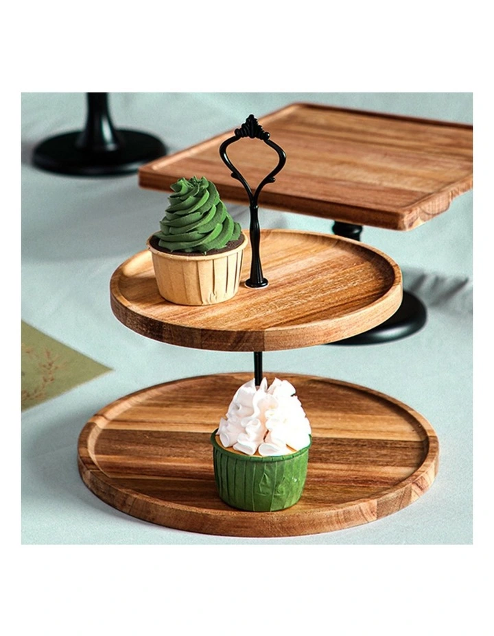 SOGA 2X 15cm 2 Tier Acacia Wood Dessert Stand image 4
