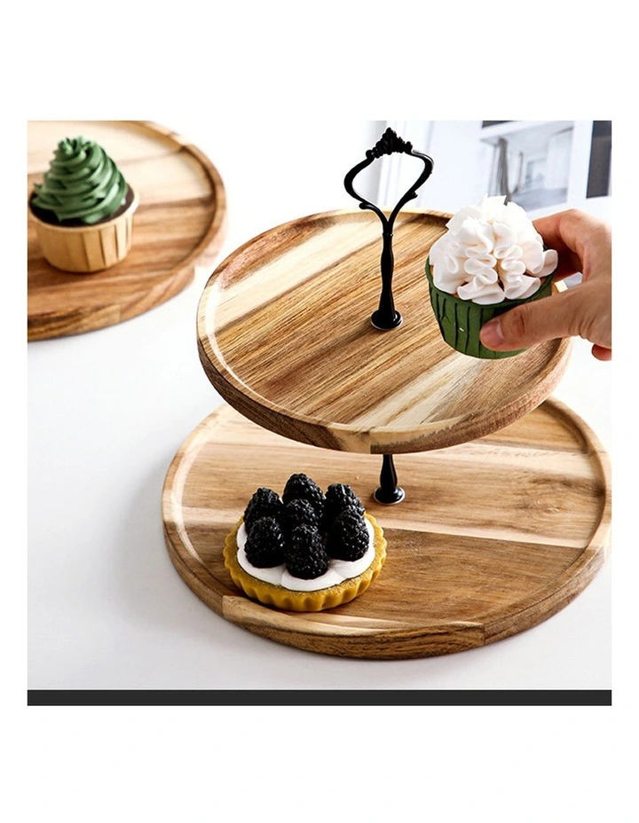 SOGA 2X 15cm 2 Tier Acacia Wood Dessert Stand image 5