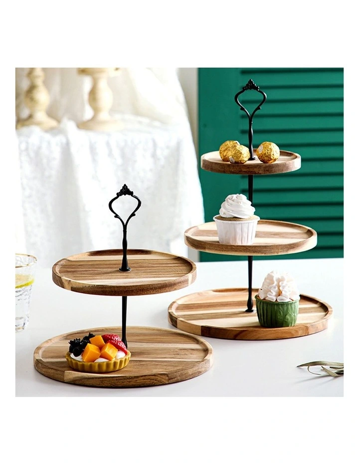 SOGA 2X 15cm 2 Tier Acacia Wood Dessert Stand image 6