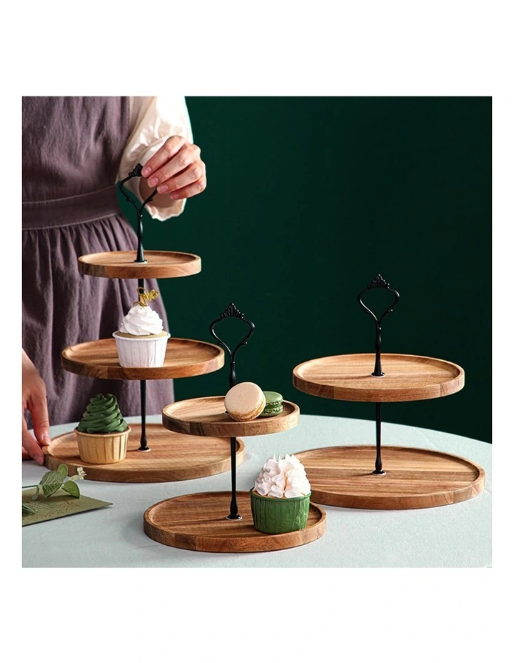 SOGA 2X 15cm 2 Tier Acacia Wood Dessert Stand image 7