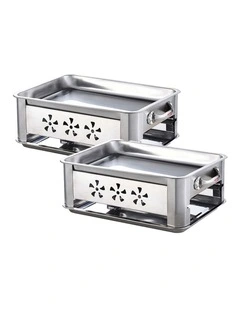 SOGA 2 Pack Portable BBQ Fish Grill Plate 36cm Stainless Steel Chafing Dish